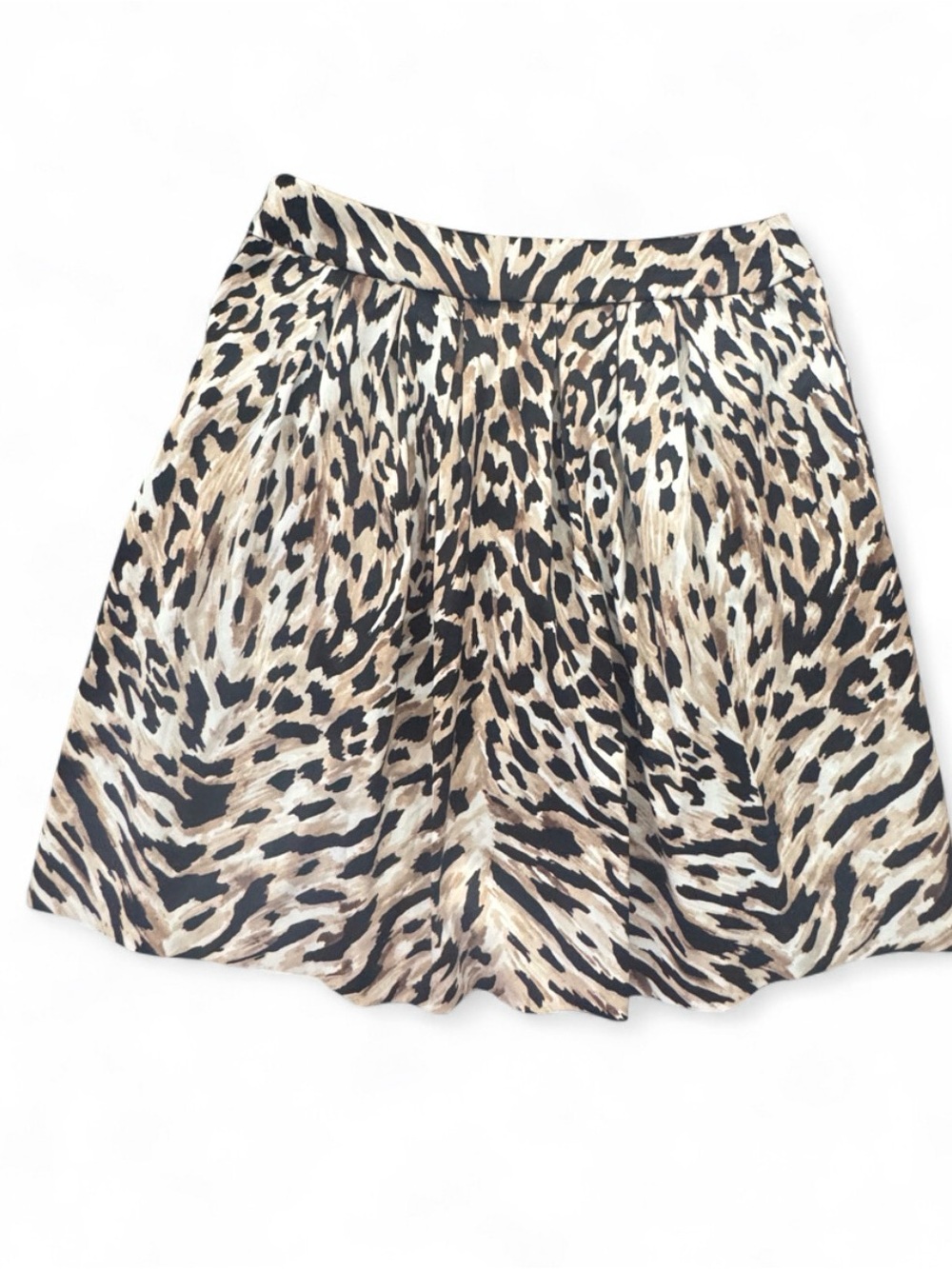 White House Black Market Leopard-Print A-Line Skirt in Black & Cream